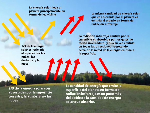 Esquema de la radiació solar i de l’efecte hivernacle