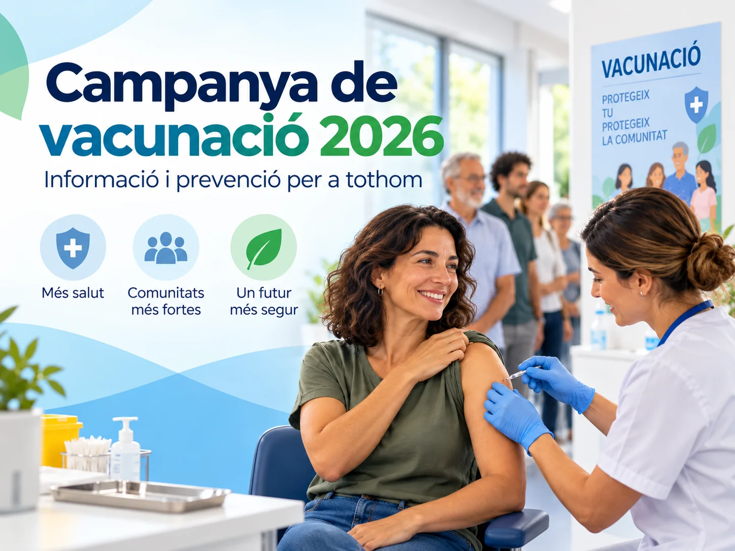 Campanya de vacunació 2026: una professional sanitària vacuna una dona en un centre de salut.